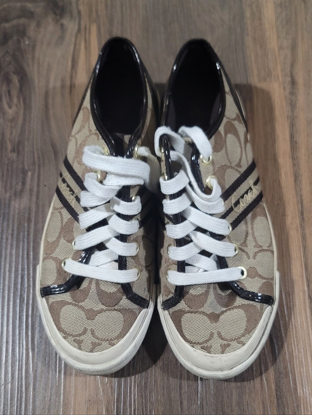 Coach Women's Signature Canvas Sneakers in Khaki and White